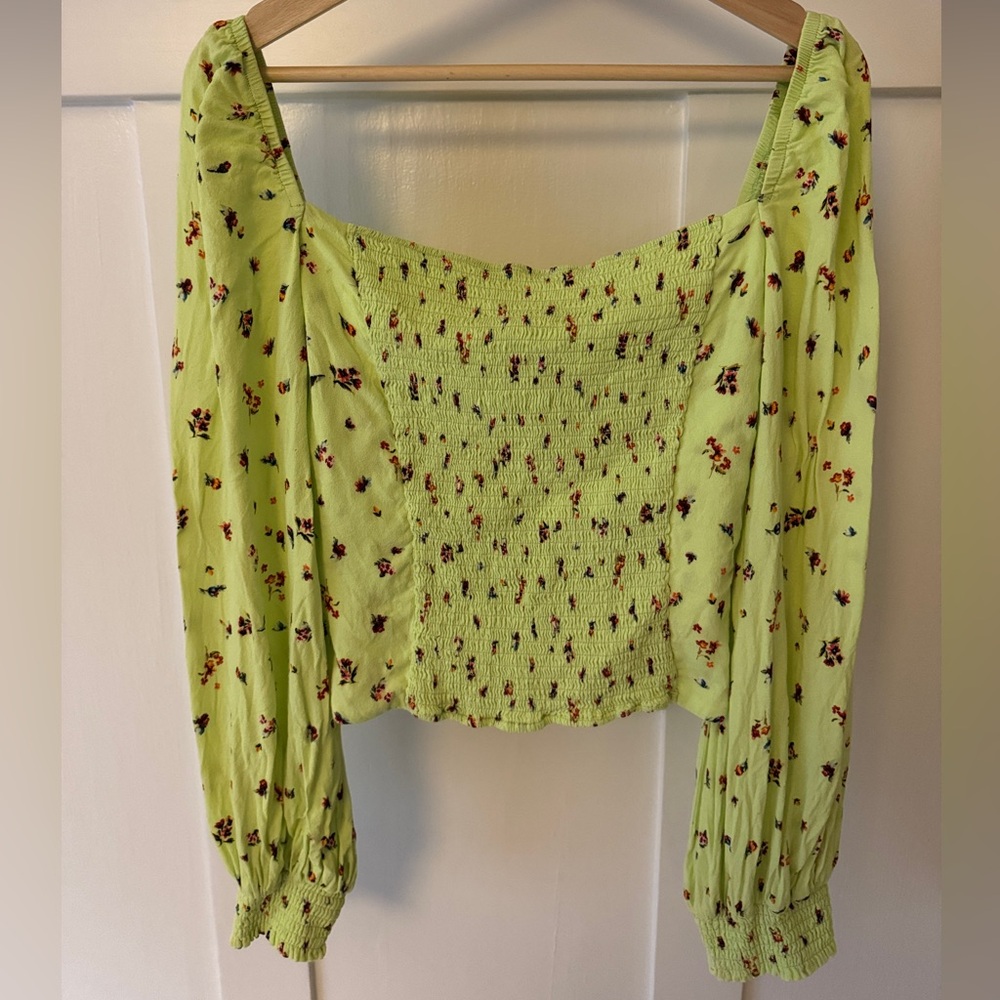 AFRM Lime Green Floral Smocked Blouse | sz XL | Excellent Condition